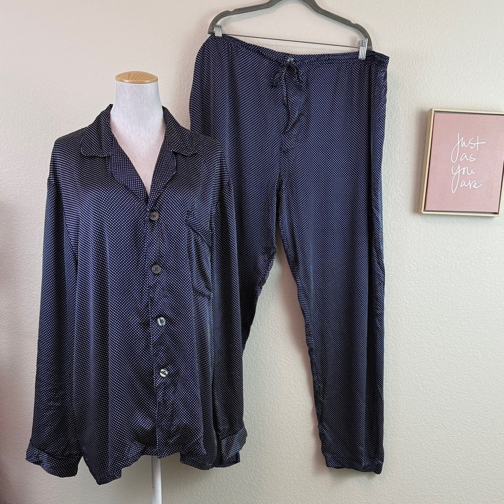 Men’s Majestic International Sterling 100% Silk Navy Blue Pajama Set Size XL